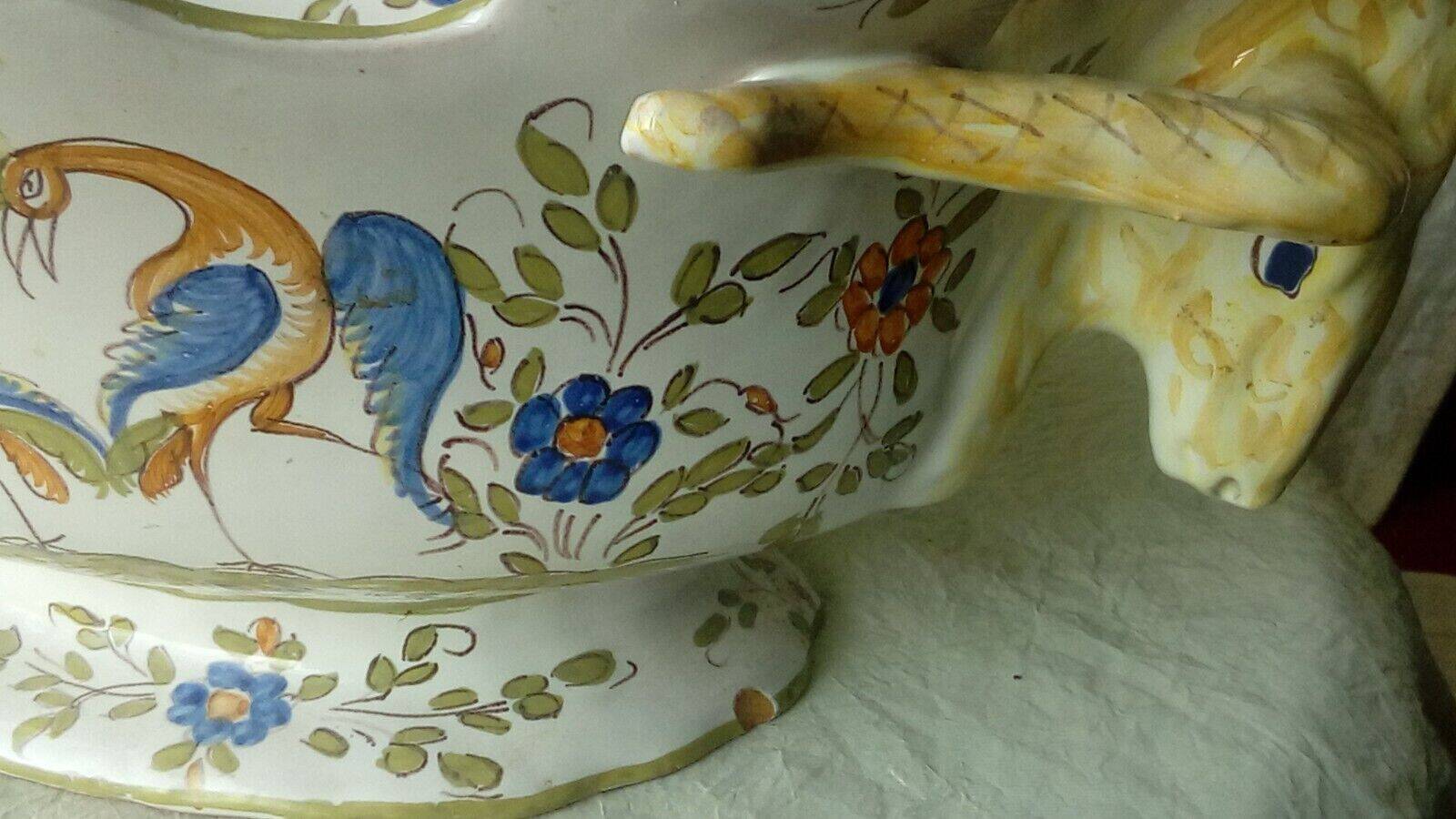 Moustiers earthenware planter with ram's head