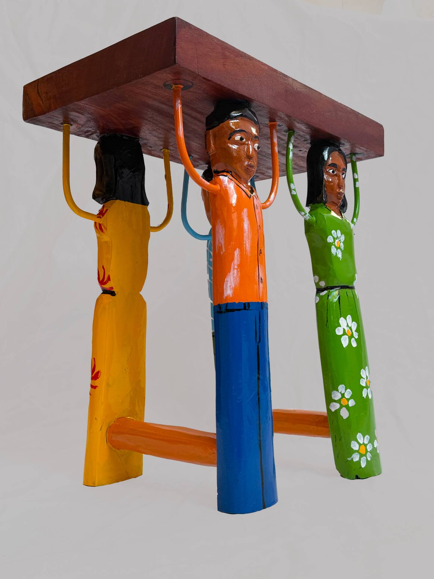 African stool carved and hand-painted – Unique piece from Burkina.