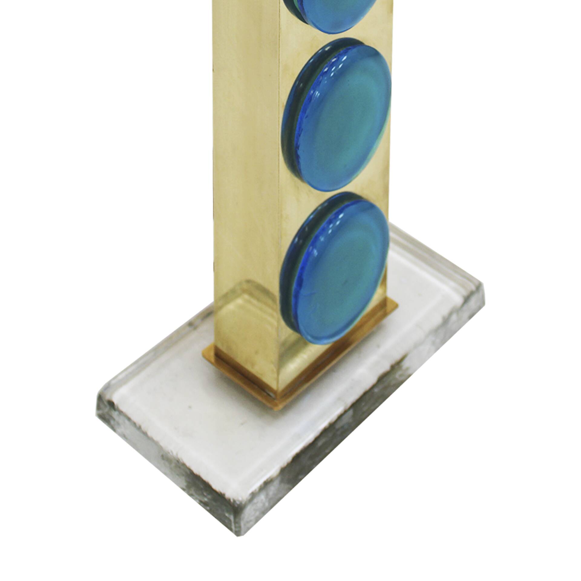 Mid-Century Modern Style Light Blue Murano Glass and Brass Pair of Table L