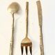 Gold service cutlery trio, bamboo, Hollywood Regency - circa 1