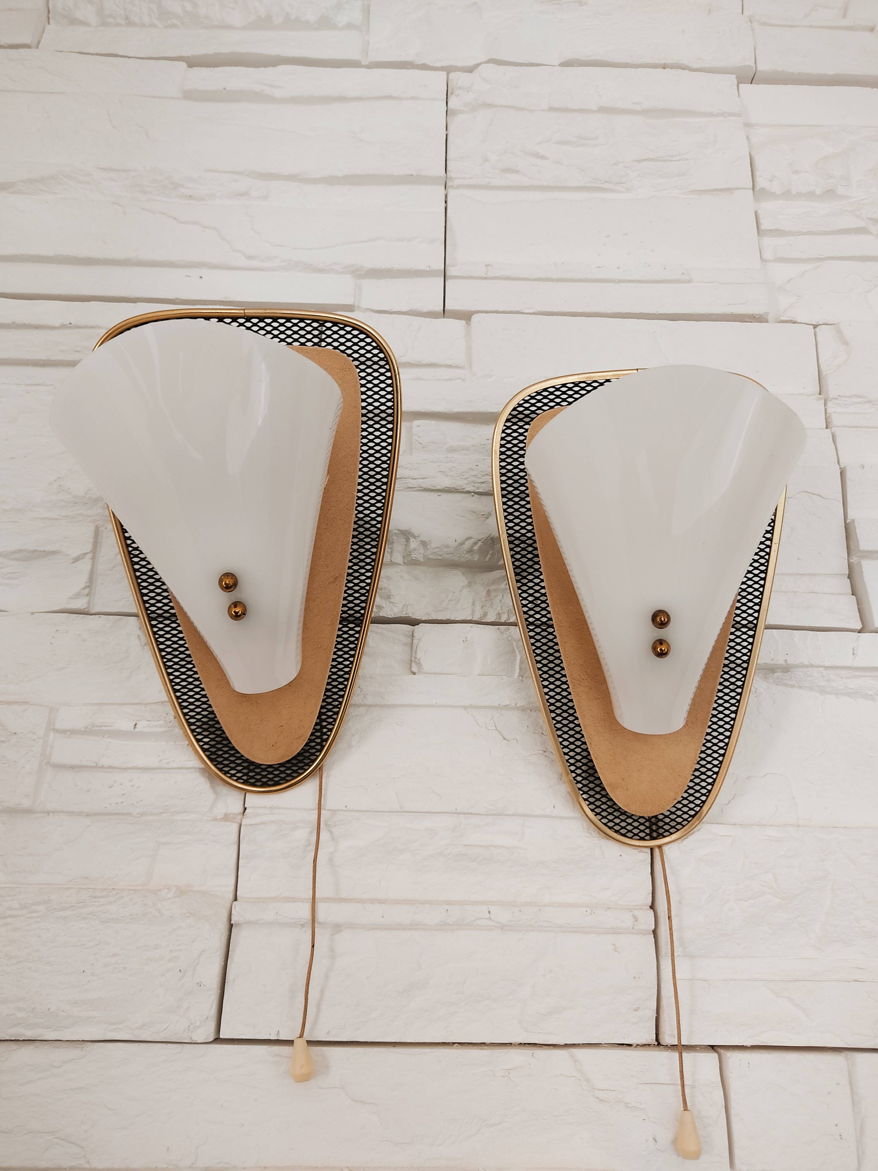 Mid-century acrylic metal wall lights 1950