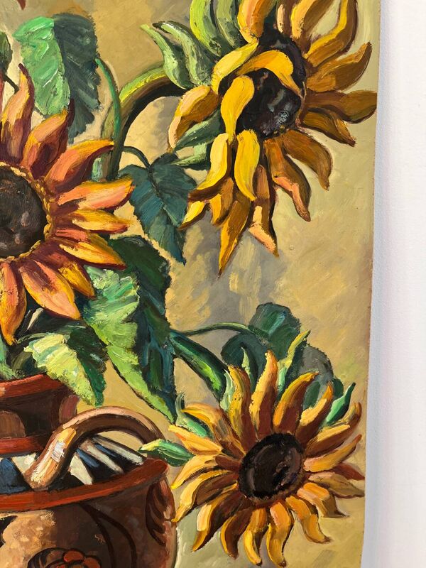 Les tournesols, technique au couteau sur panneau