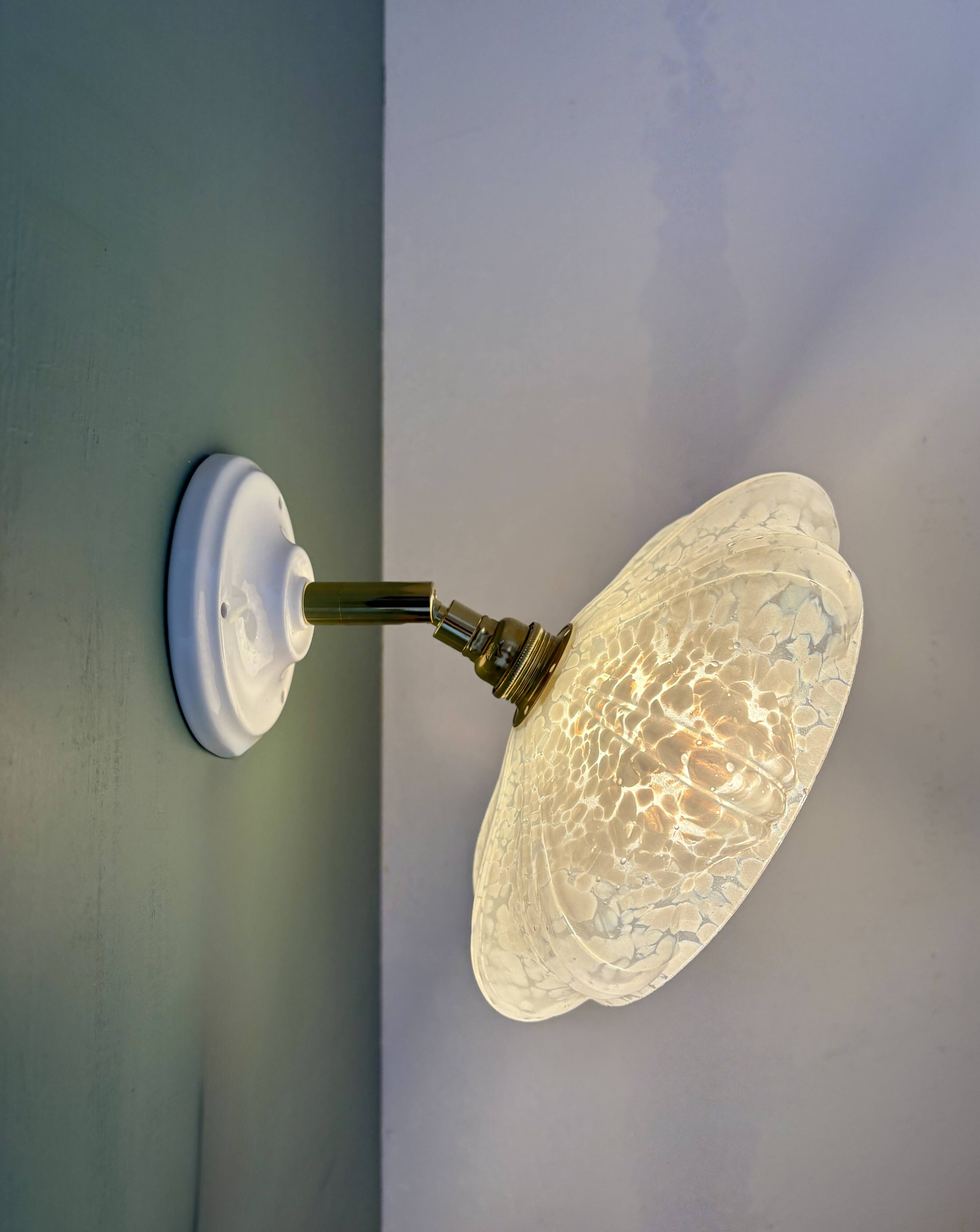 Vintage art deco wall lamp with white Clichy glass shade