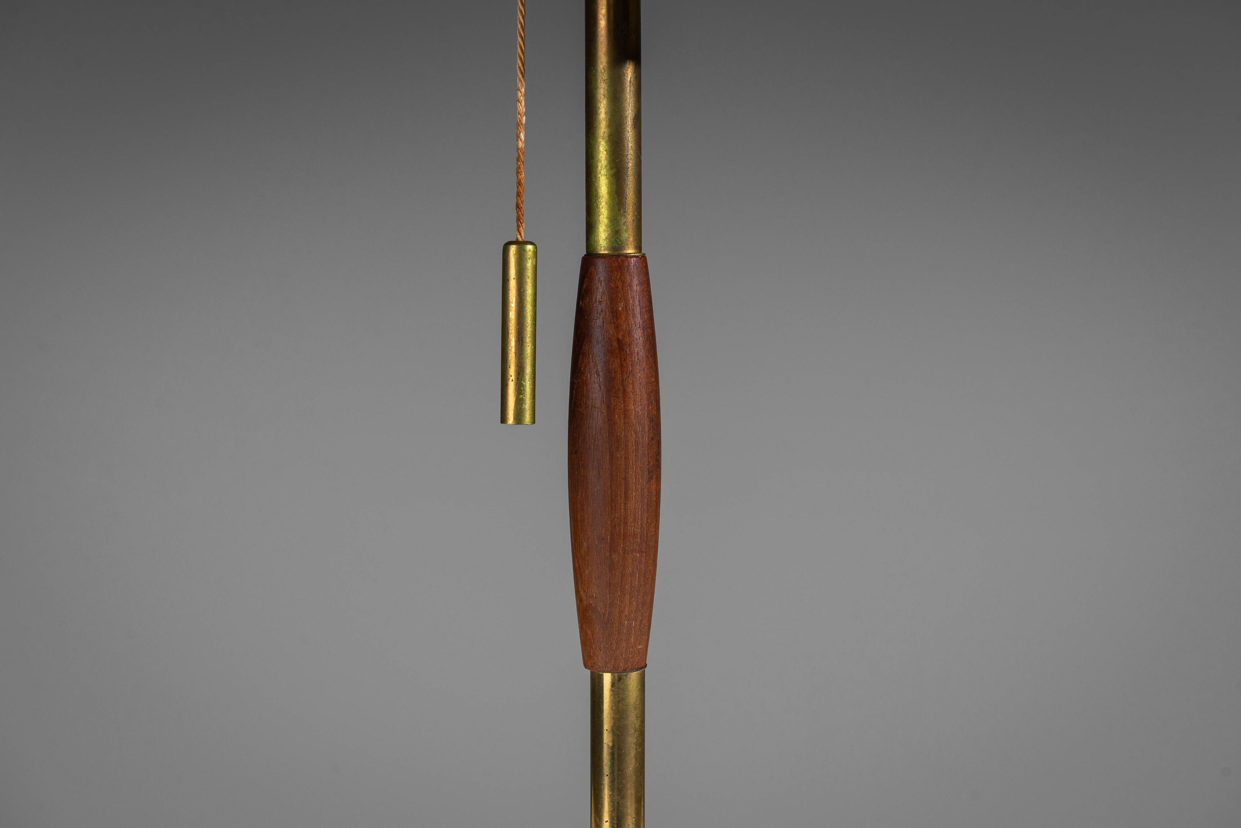 Mid-Century brass & wood table lamp