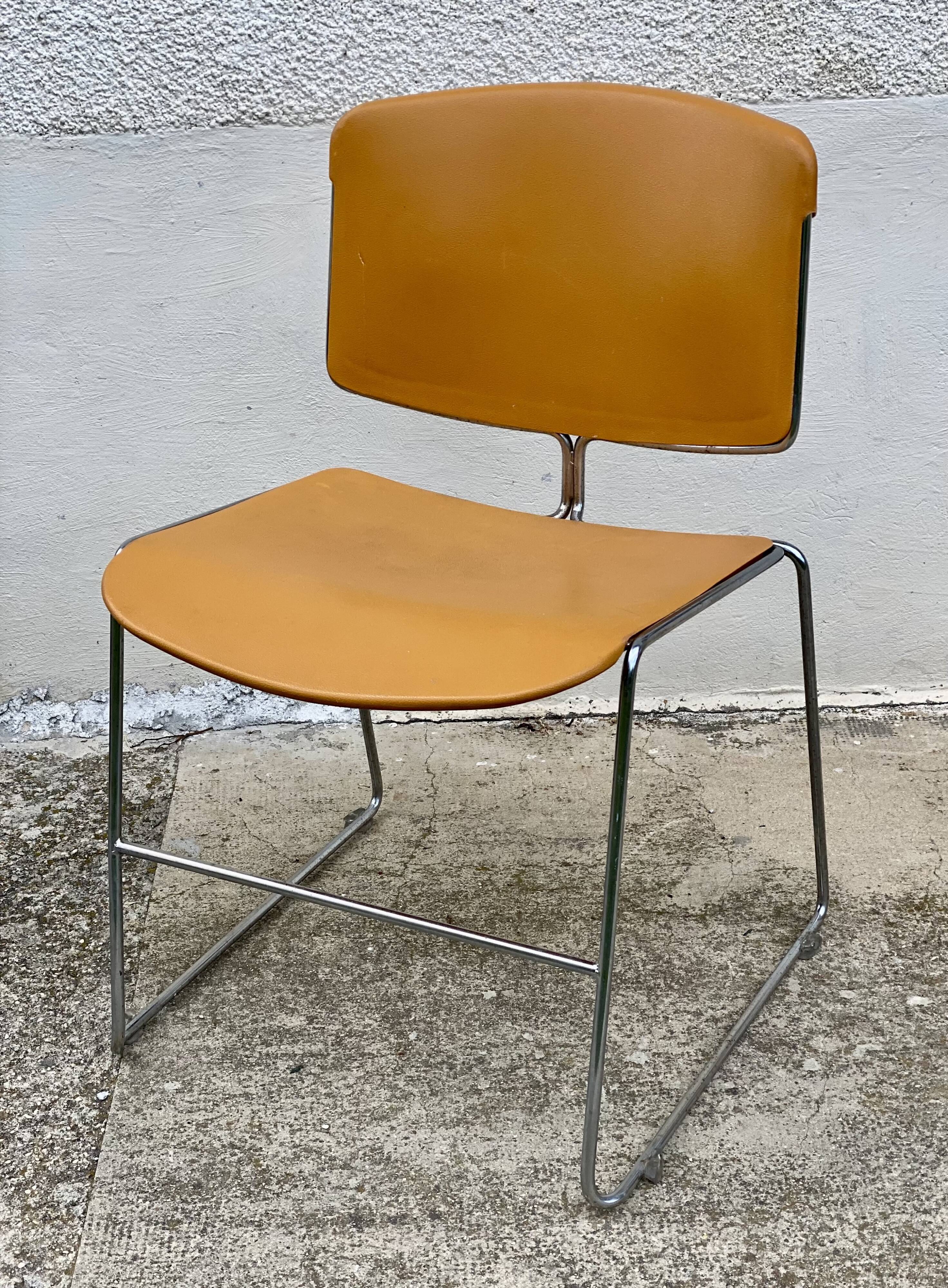 Max Stacker chairs, US design, 1970-80, chromed metal and orange plastic