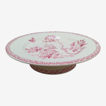 Cake dish on foot in iron earth of Gien model Pink hawthorn