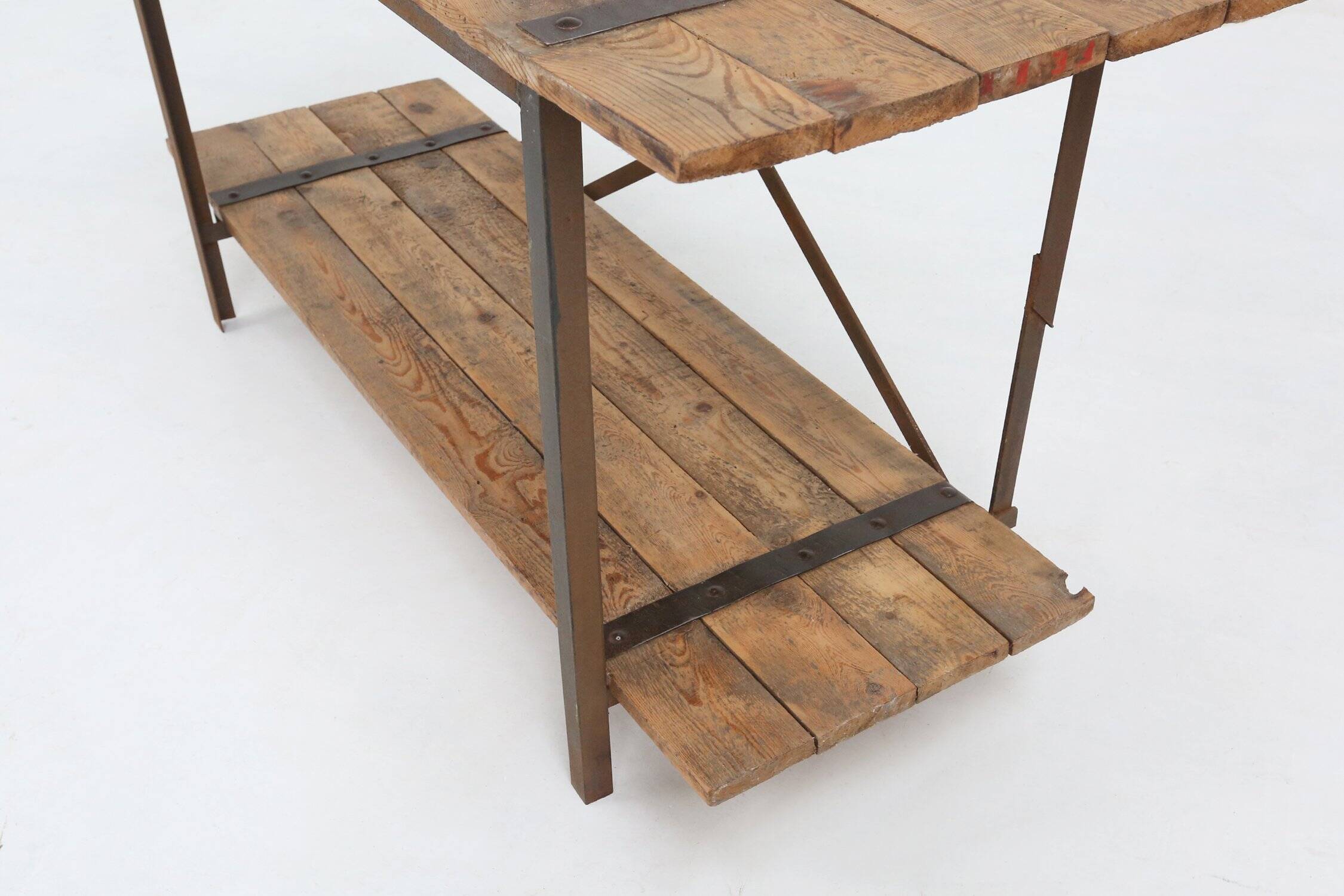 Industrial Side Table with Metal Frame and Wooden Top and Removable Platfor
