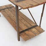 Industrial Side Table with Metal Frame and Wooden Top and Removable Platfor