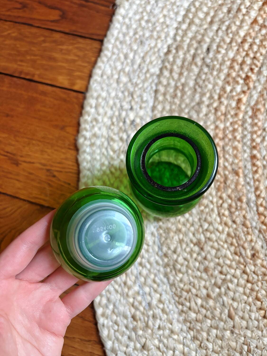 Bouteille / bocale verte vintage Lever made in Belgium