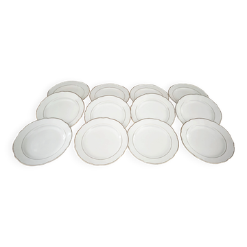 Lot de 12 assiettes à dessert en faïence blanche liseré doré Sarreguemines