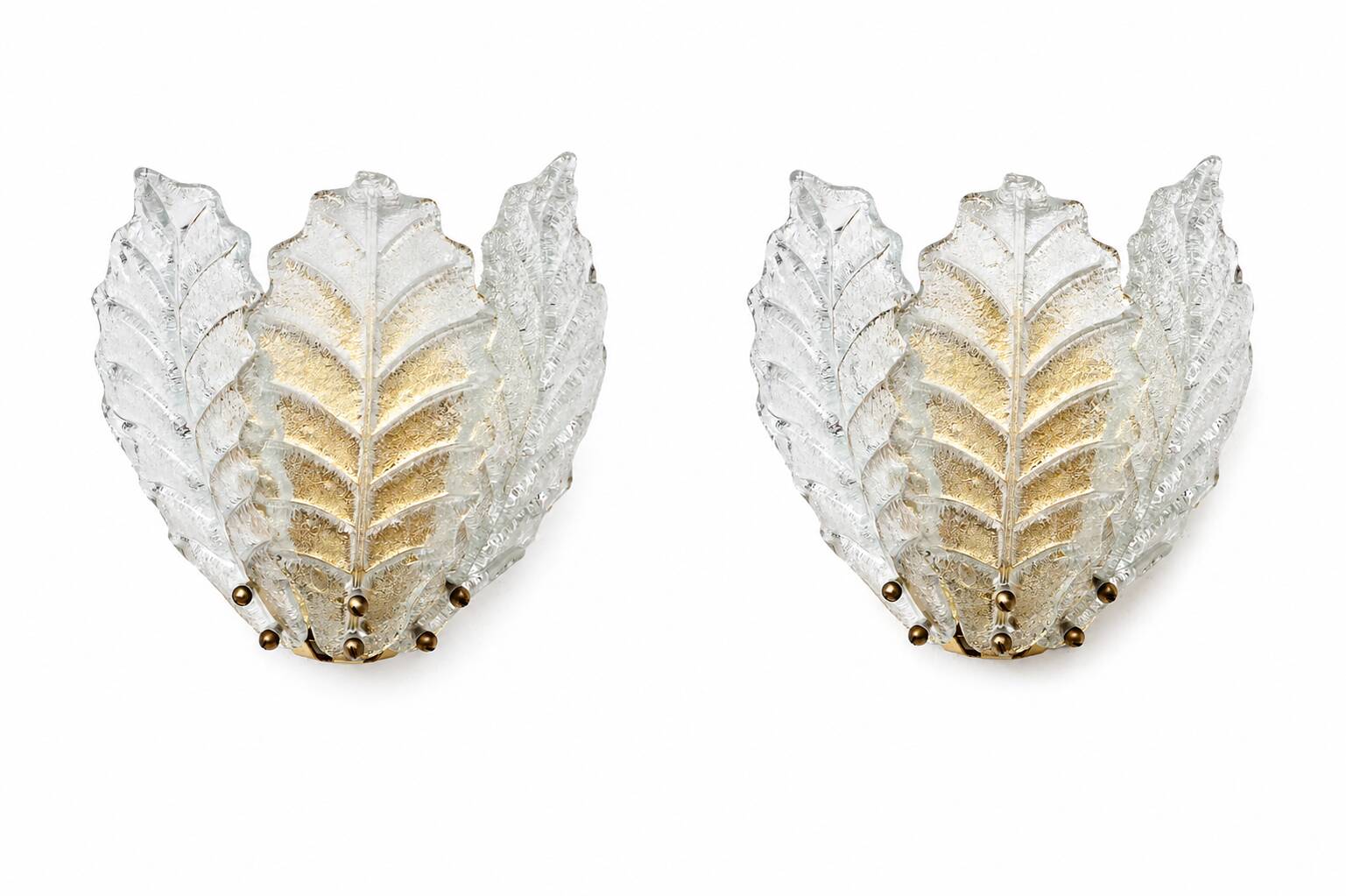 Set of 2 Taormina, Elegant Murano Wall Light Transparent Leaves, 1970