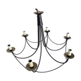 Wrought iron chandelier with lampshade, vintage 80s.