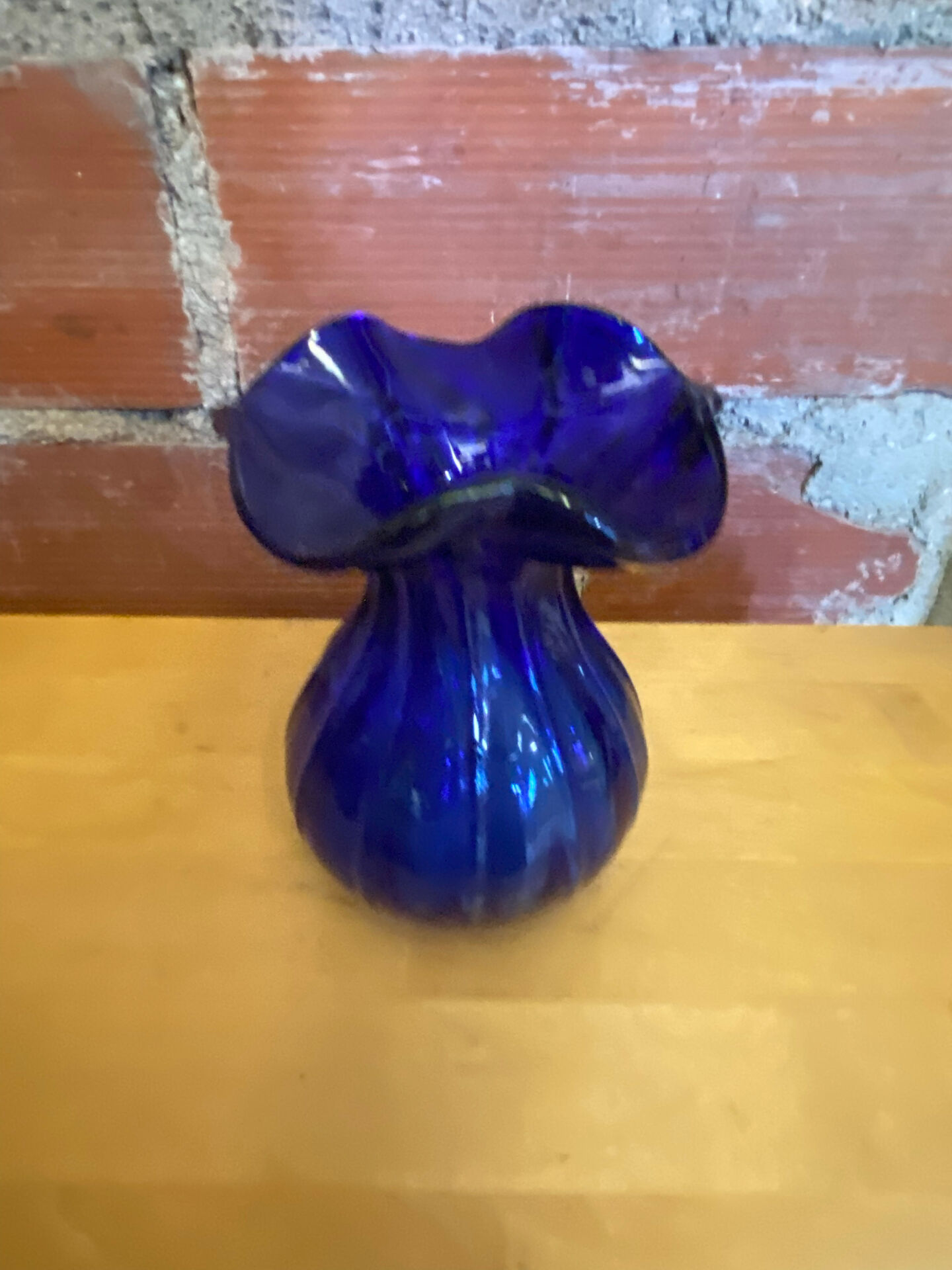 Vintage Cobalt Blue Glass Bowl Vase with Corolle Neck #E026