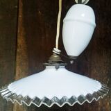 Pendant lamp rise and fall in porcelain and opaline