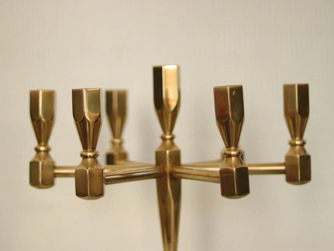 Swedish vintage brass seven arm candelabra by Gusum