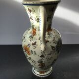 Ancient Delft vase with white ceramics decor vintage flowers