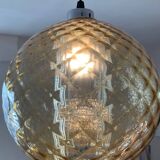 Vintage 70s smoked glass ball pendant light
