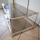 Table basse laiton et verre fumé