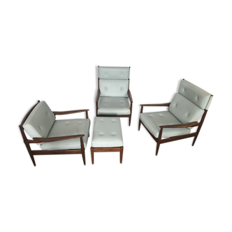 Walnut and leather living room set by beka 1960