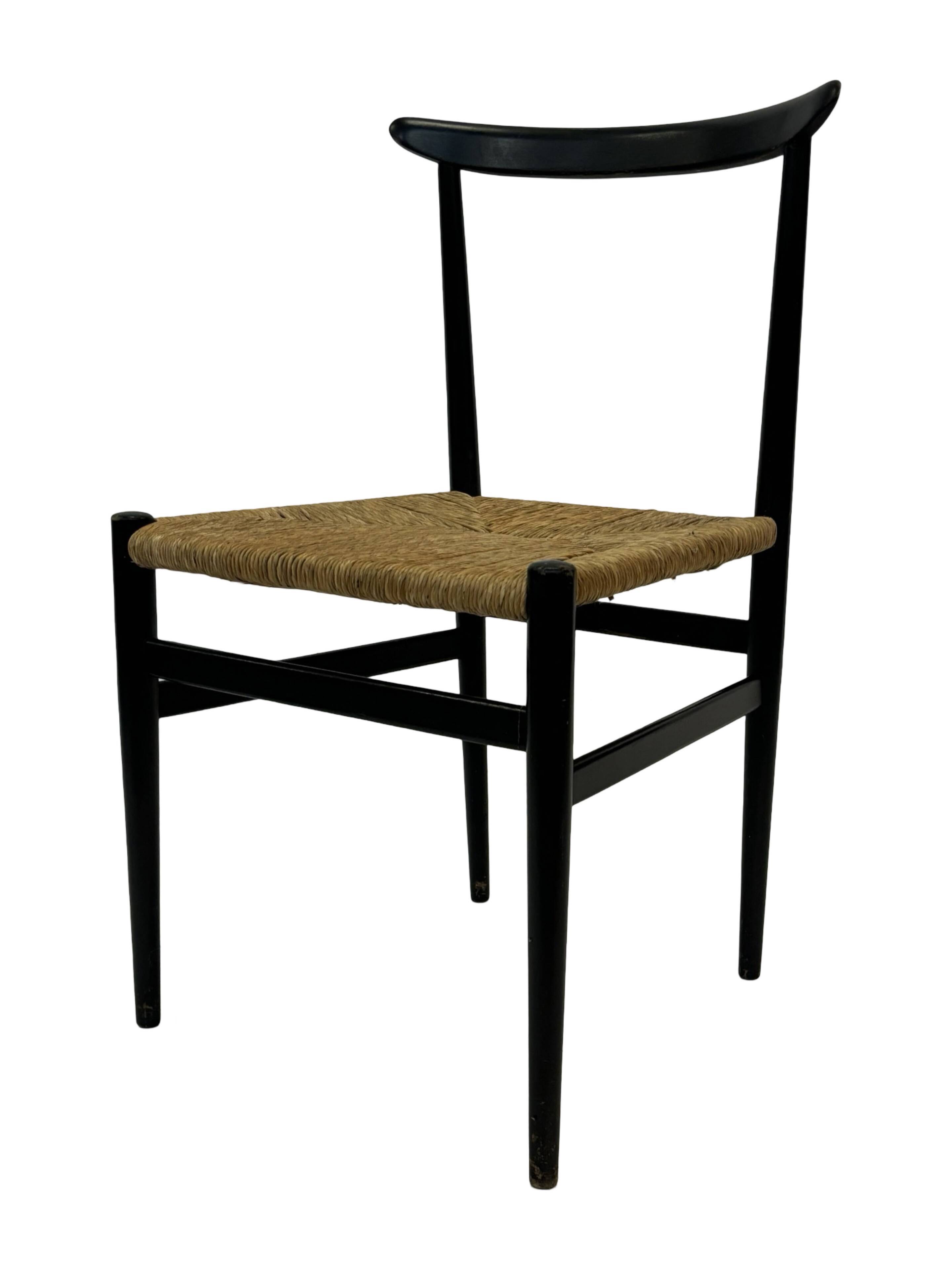Vintage Italian rush seated chair, 1950s design minimalist