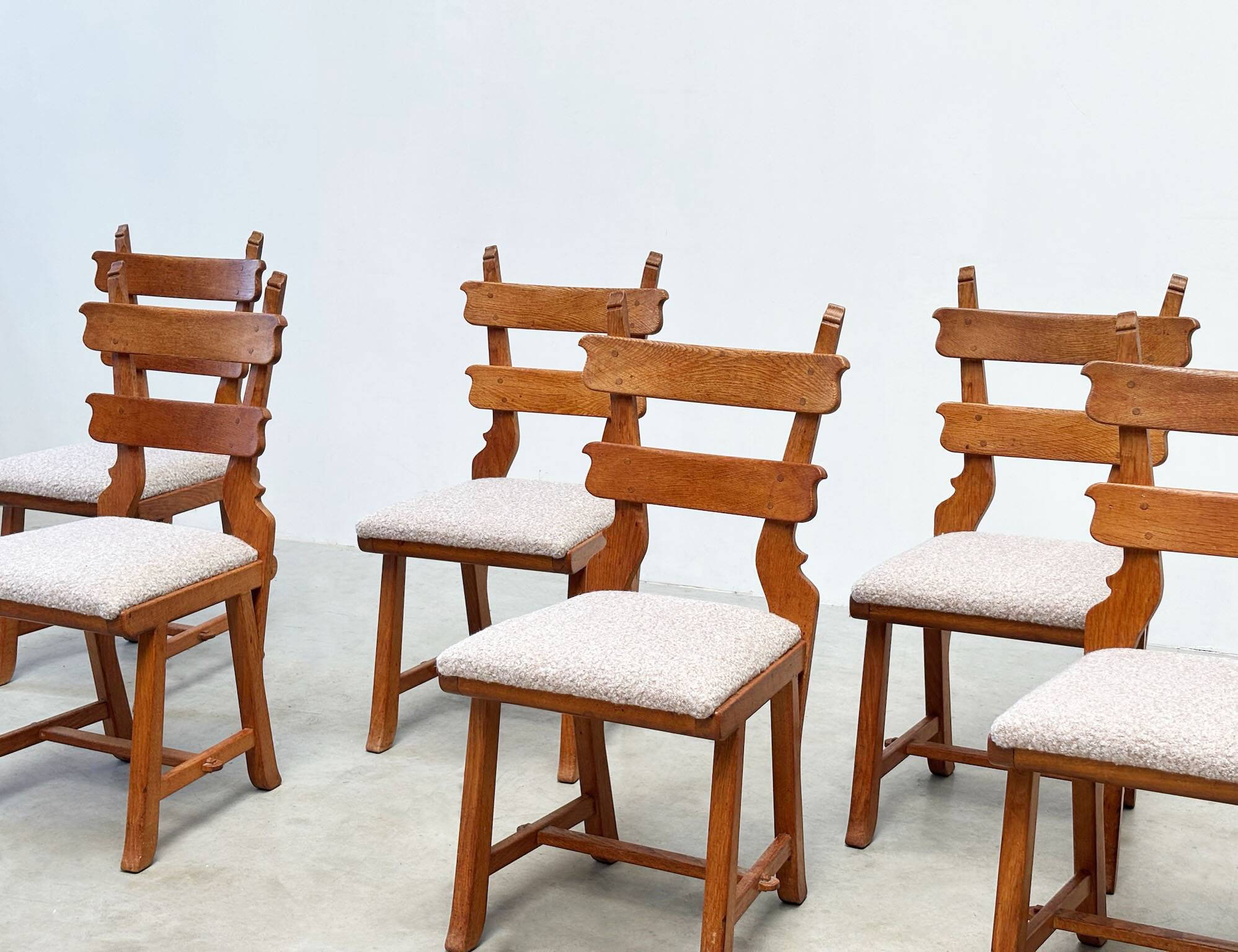 Set of six French brutalist dining chairs