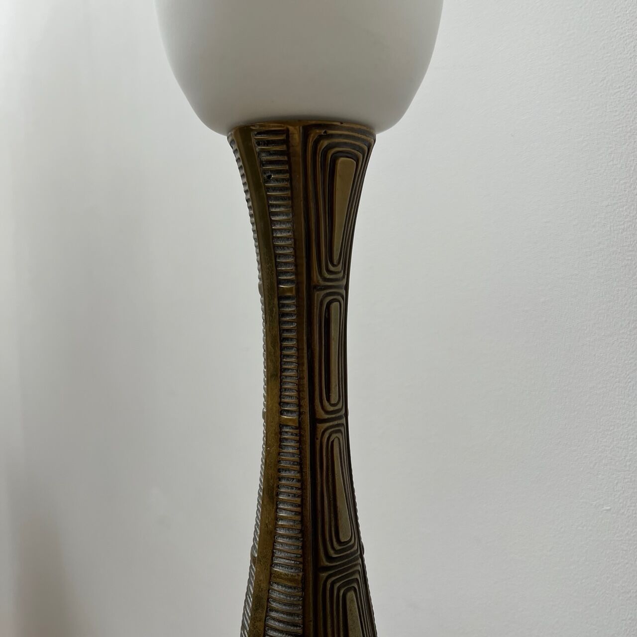 Sonja Katzin Mid-Century Brass and Opaline Glass Table Lamp