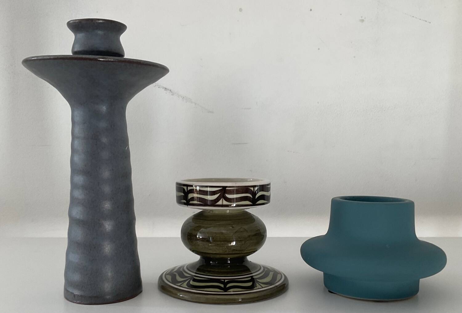 Trio of vintage ceramic candlesticks from the 70s