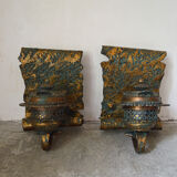 Pair of patinated wrought iron sconces