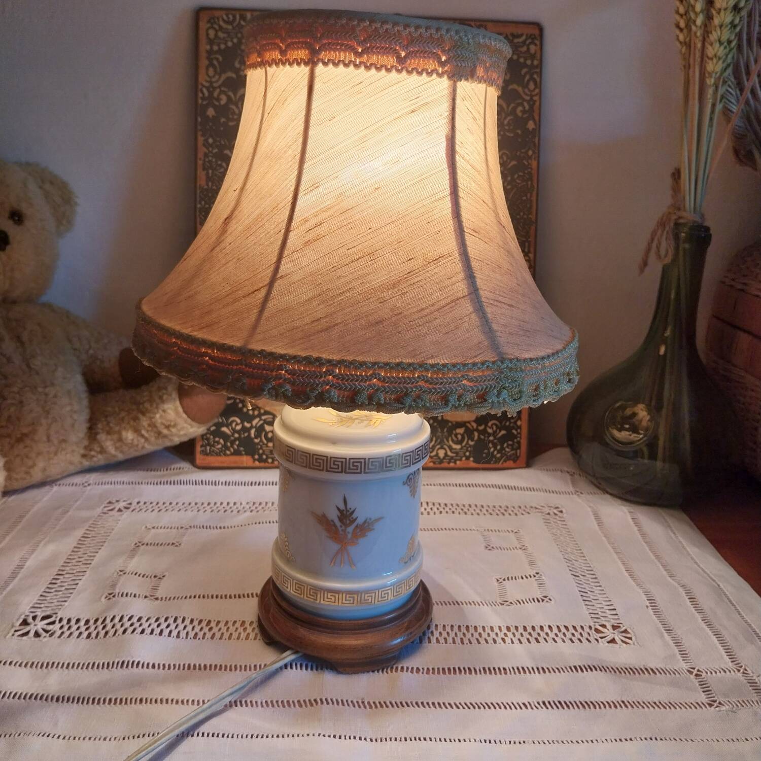 ancienne Lampe Berger cristal taillé orange , France 1900