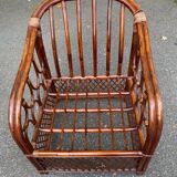 Adult burgundy rattan and wicker armchair with cushion 1970