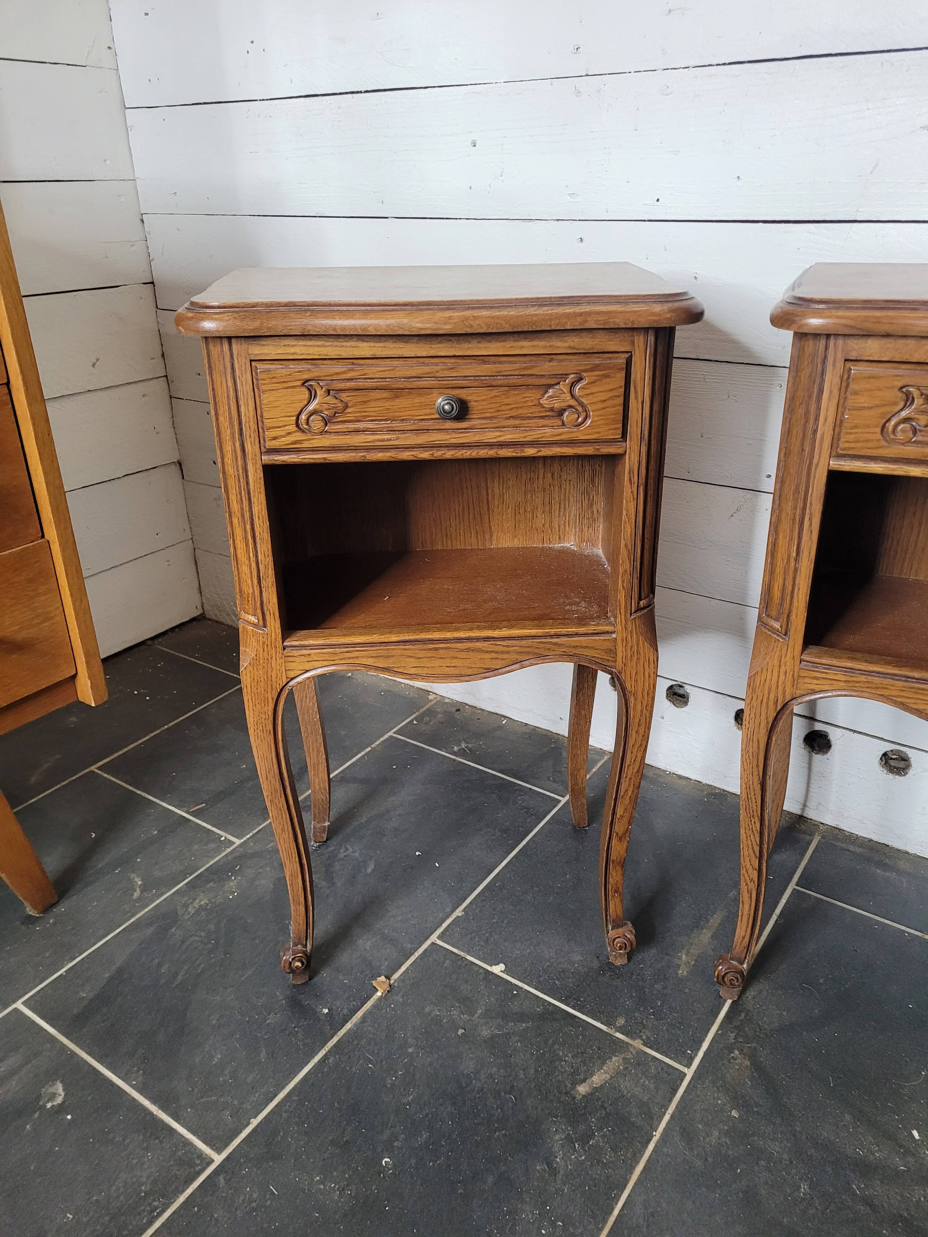 Pair of Louis XV style oak bedside tables
