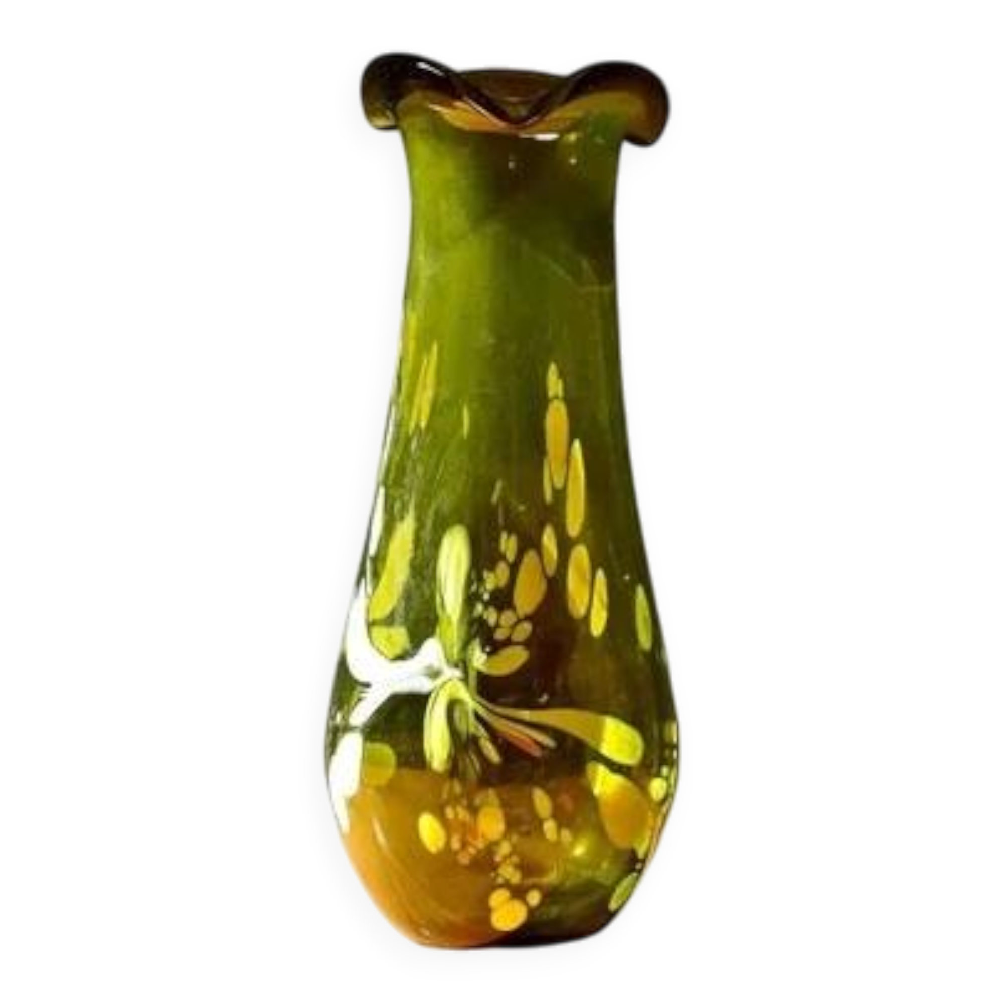 Free-form olive green art glass vase by Gyula Budveszel, Hungary, 1990s