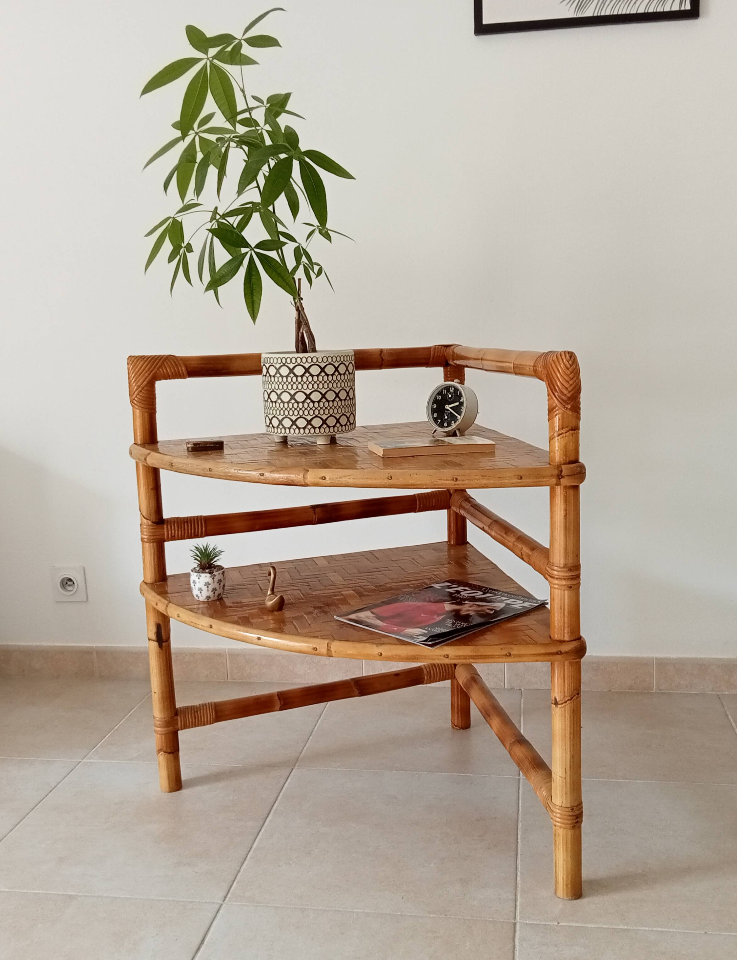 Bamboo and rattan corner table by Adrien Audoux and Frida Minet 1950s
