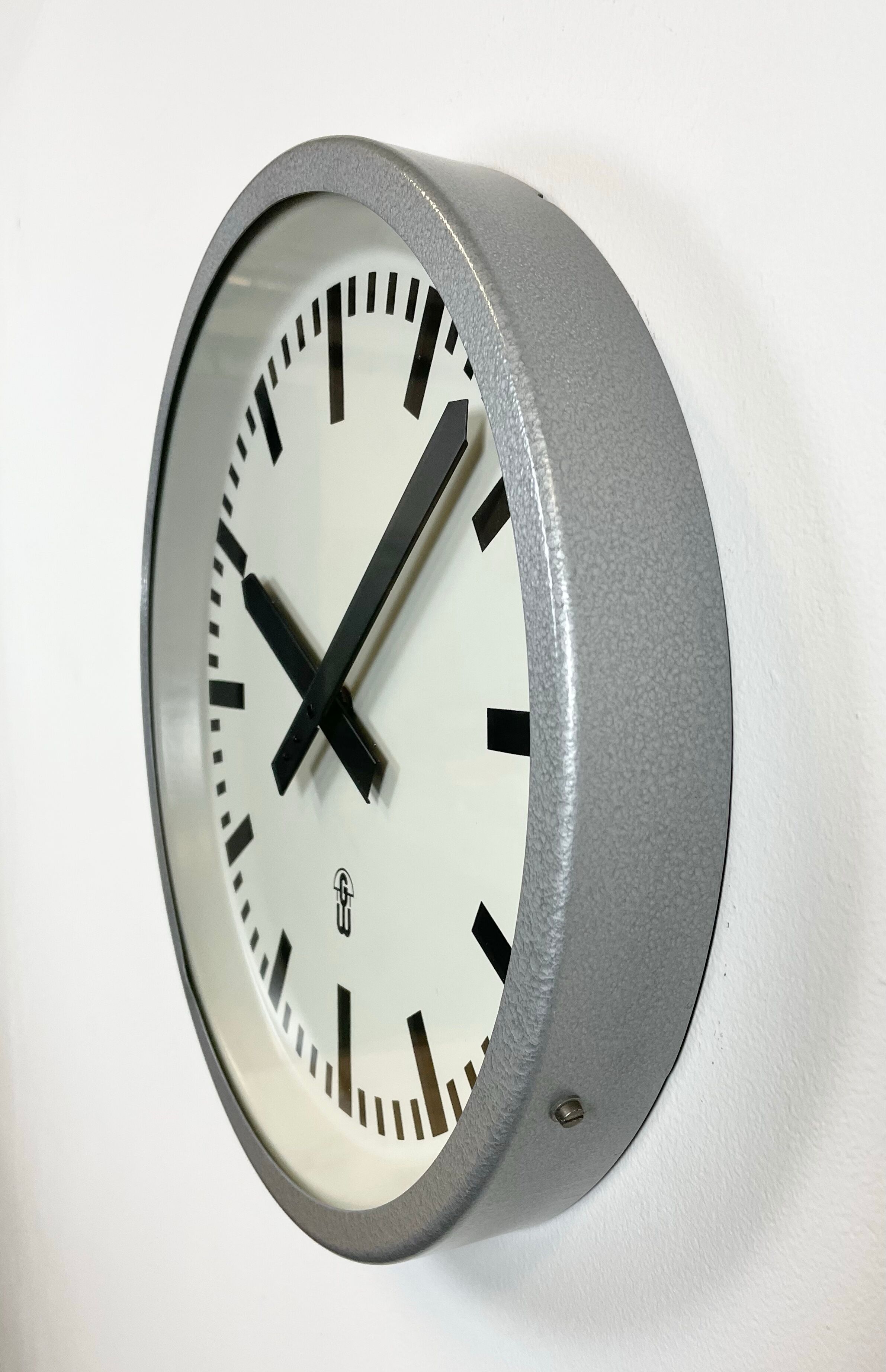 Grey Industrial East German Wall Clock from GW, 1960s