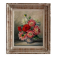 Peinture ancienne tableau huile sur toile fleurs dahlias 