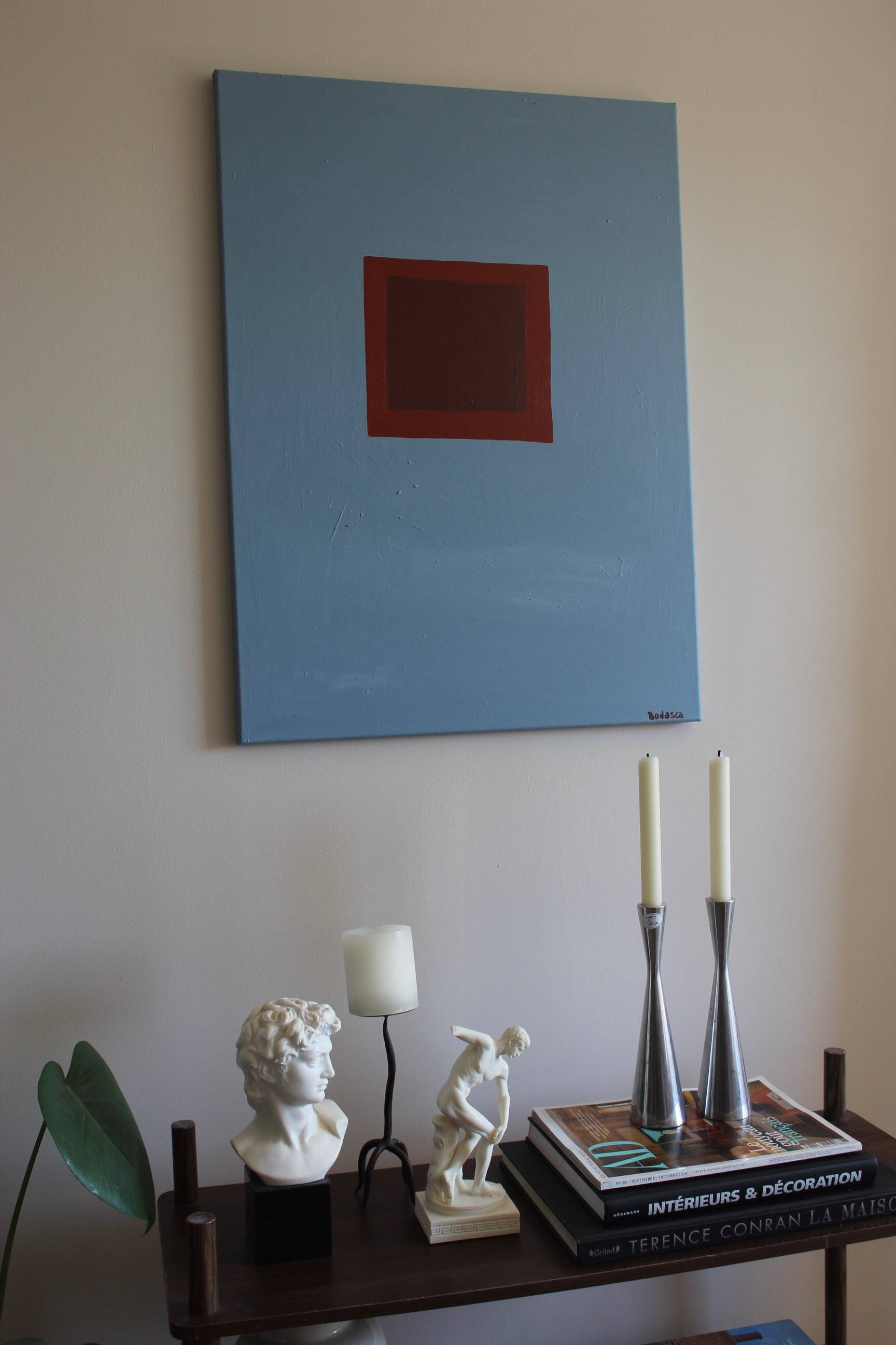 Minimalist canvas painting "Silent blue" 73x54cm