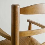 Vintage French Mid Century Wooden Armchairs in Elm & Rattan, 1950s