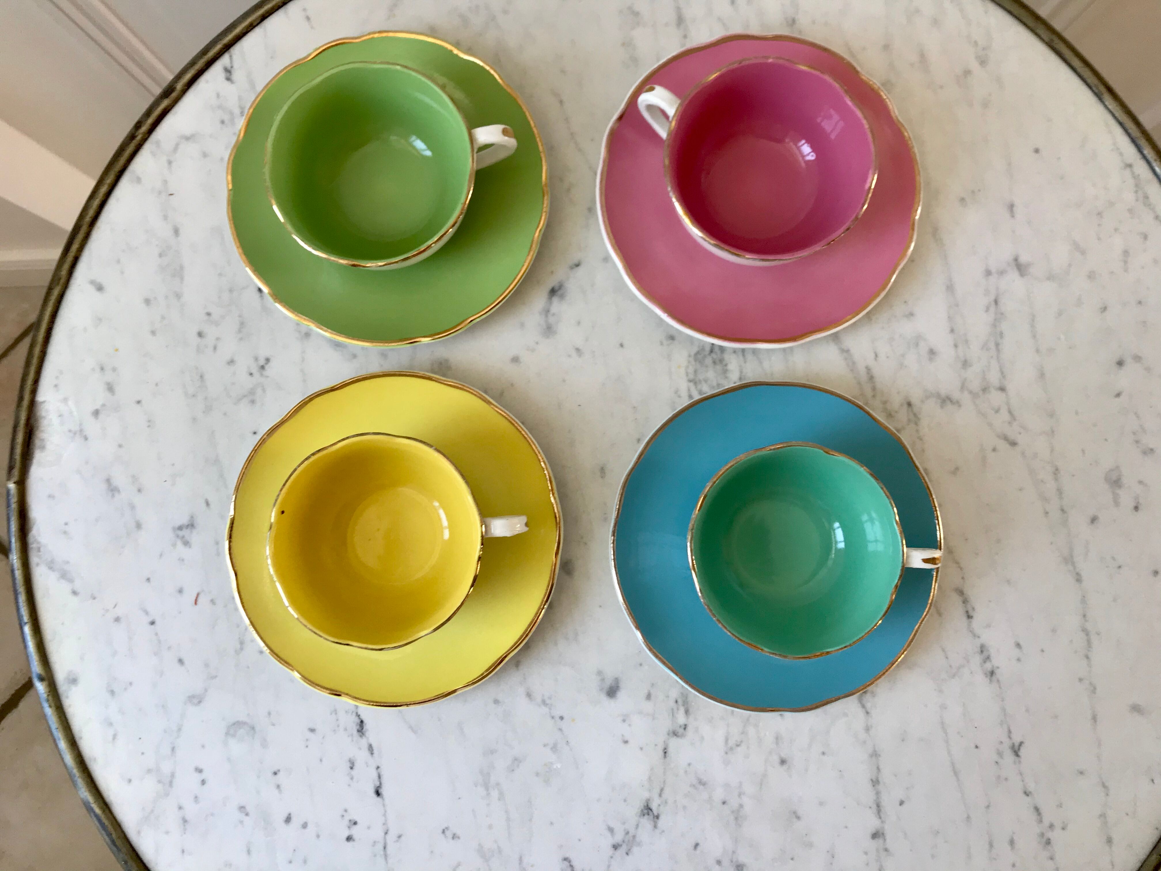 Set of 4 cups Digoin Sarreguemines pastel years 50-60