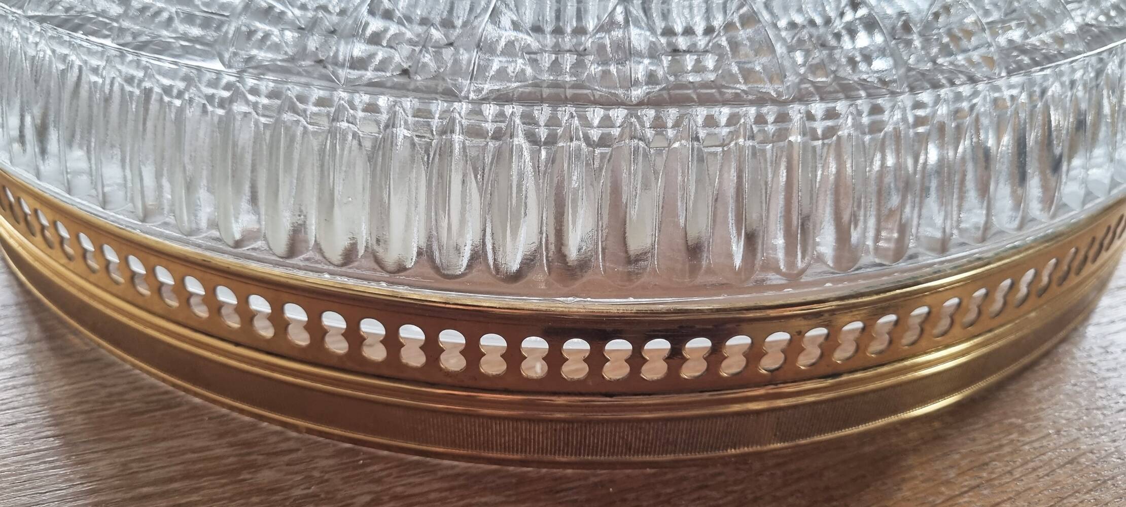 Large vintage Lucien Gau crystal and brass ceiling light