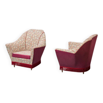 Set of 2 vintage armchairs in gobelin fabric, Ico Parisi style, 1950s