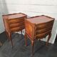 Pair of Louis XV style bedside tables in cherry wood marquetry.