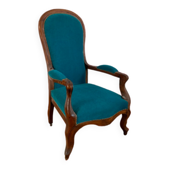 Fauteuil Voltaire tapissé bleu