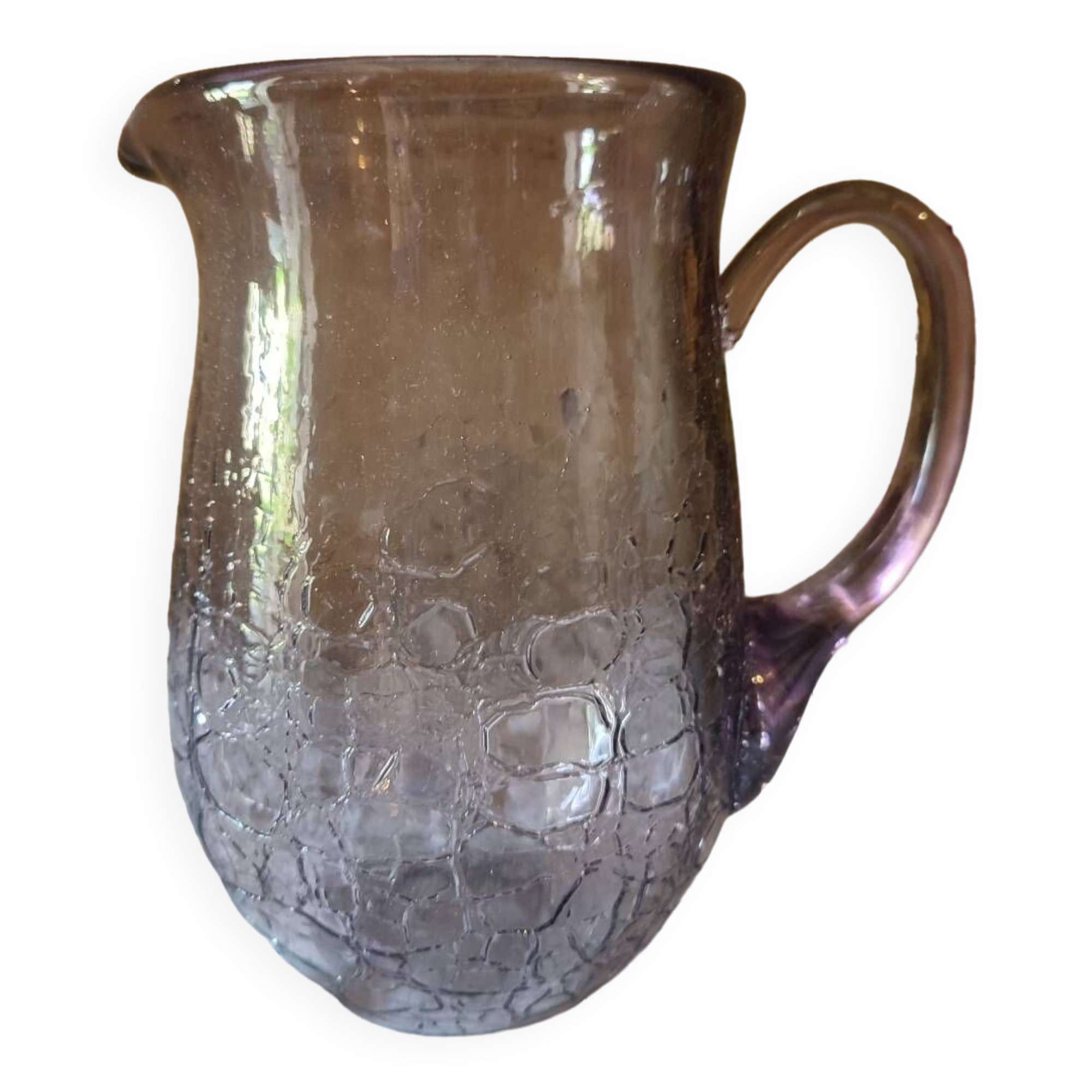 Pichet en verre craquelé couleur mauve