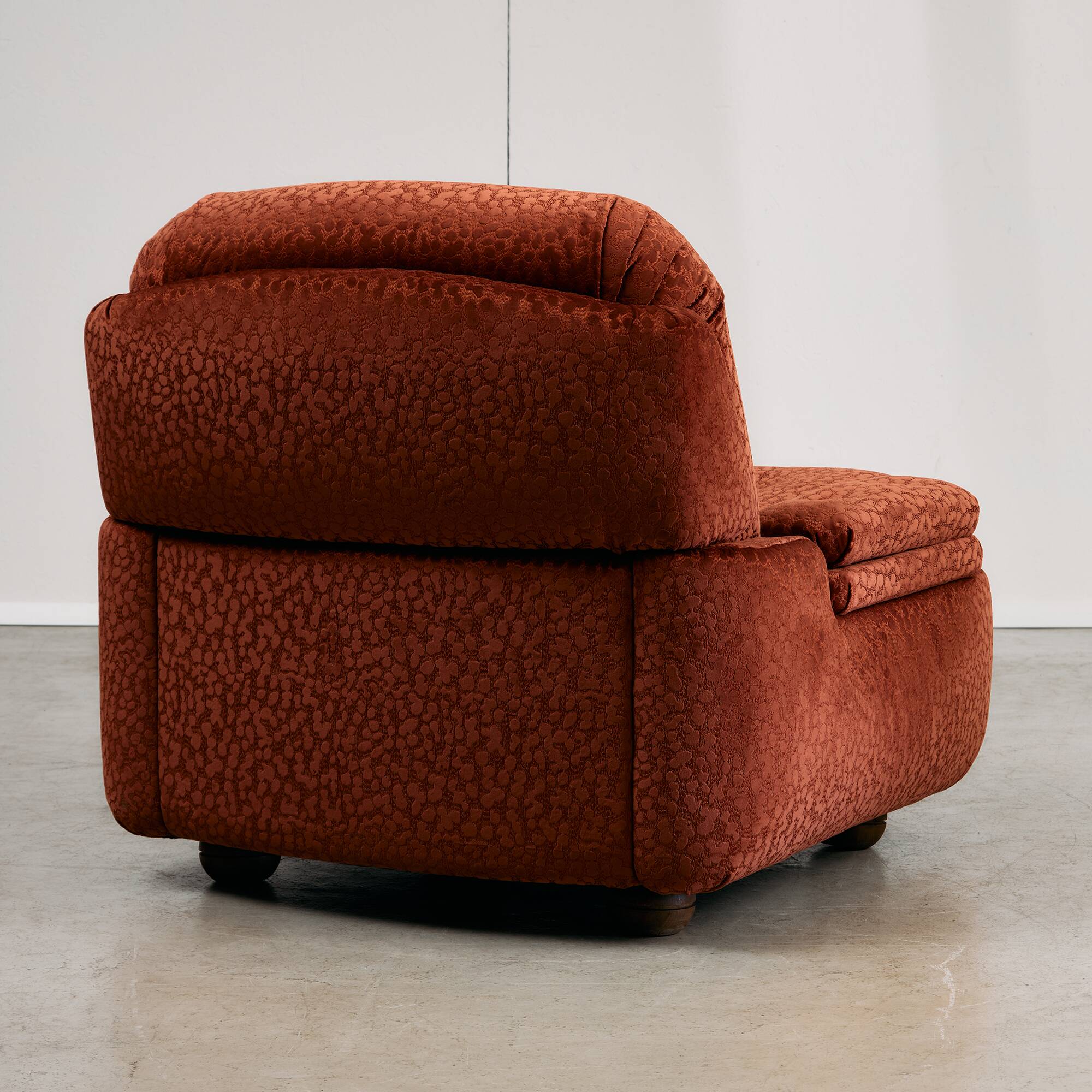 Velvet Armchair with Rounded Wooden Legs, 1970s