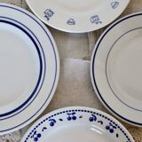4 vintage porcelain and earthenware dessert plates, mismatched, blue and white, Isabella set