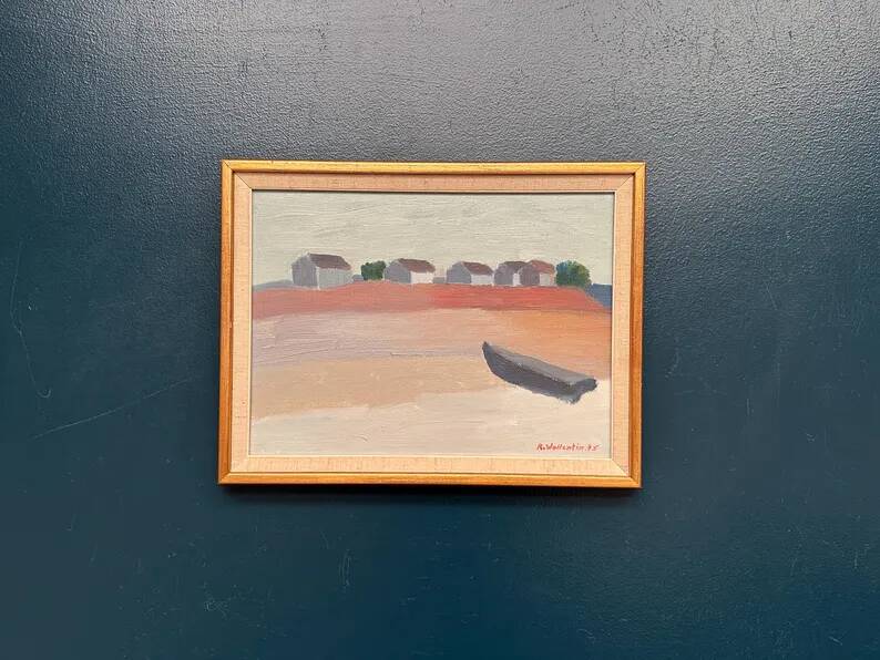 Original  Swedish Oil on Canvas – “Motif from Byxelkrok” by Raymond Wallentin – Signed & Dated 1975 – Vintage & Framed