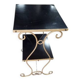 Petite sellette a 2 niveaux en metal et bois 1960