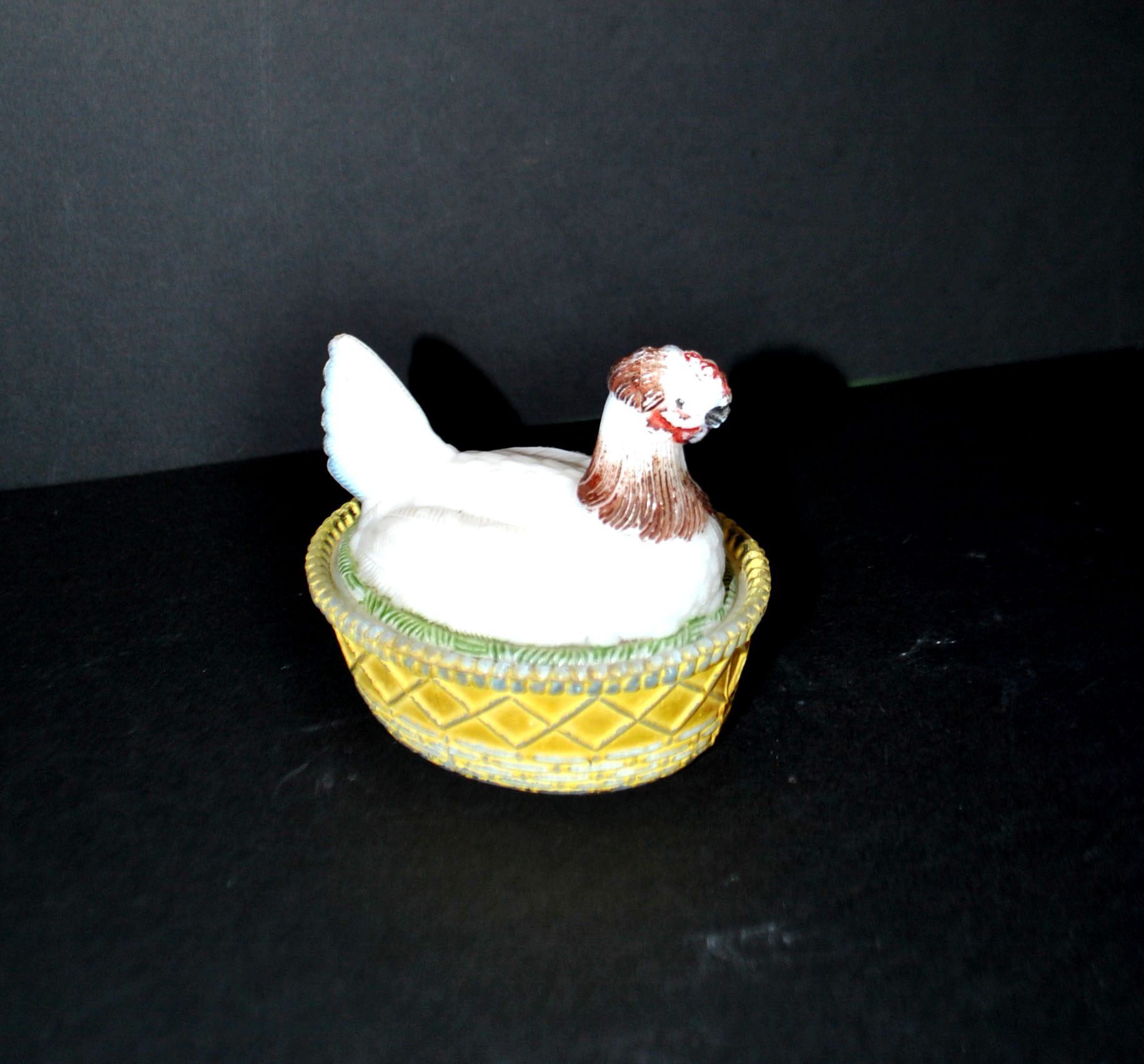 Portieux painted opaline glass hen candy box