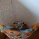 vintage light wood lamp, flower power lampshade
