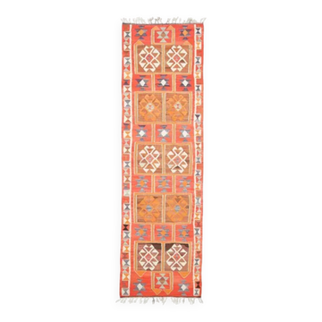 1970s Vintage Turkish Hand-Knotted Wool Cotton Red Runner Rug 96x320
